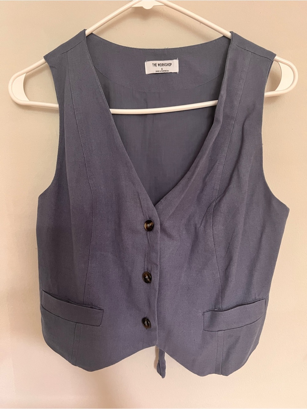 Workshop Republic Clothing Dusty Blue Sleeveless Tailored Vest